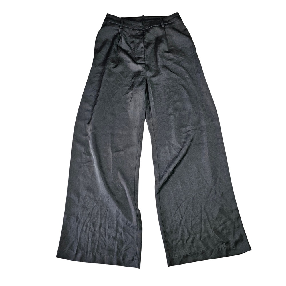 Lulus High Waisted Wide Leg Trousers Pleated Dress Pants Business Office Black M